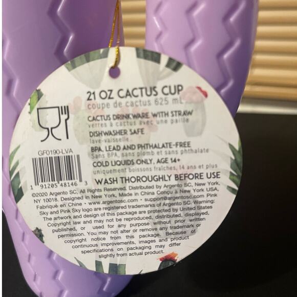 PINK SKY LOOKIN SHARP CACTUS CUP WITH STRAW LAVENDER 21 OZ FUN DRINKWARE NWT - Picture 5 of 8